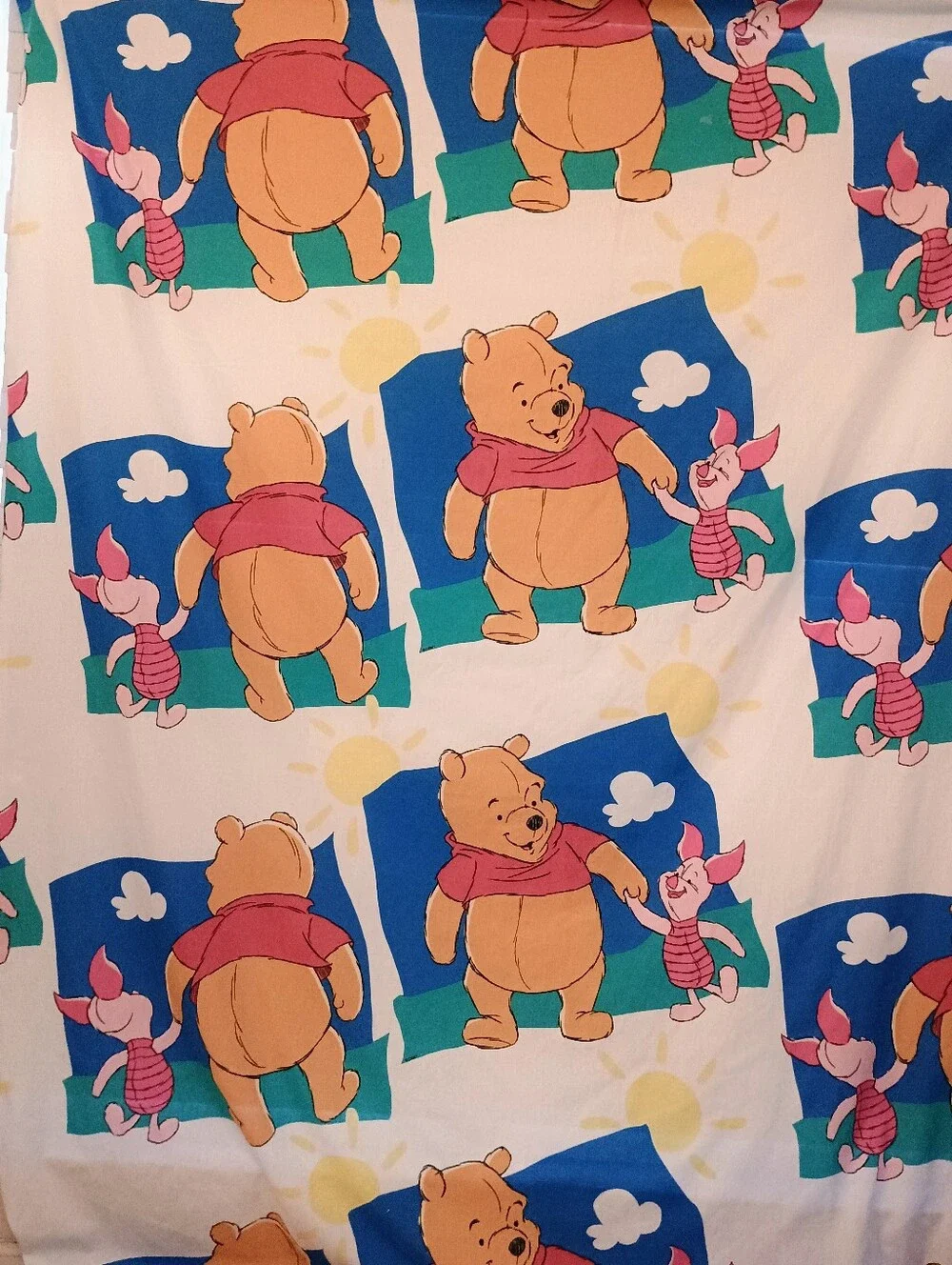 VTG Winnie the Pooh & Piglet Friends Holding Hands Twin Flat Bed Sheet